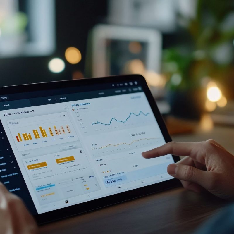 Reviewing financial reports on a tablet A person reviews detailed financial reports on a tablet, analyzing charts and figures for financial planning. The scene reflects an organized approach to personal finance, using technology for a comprehensive view of savings and investments.